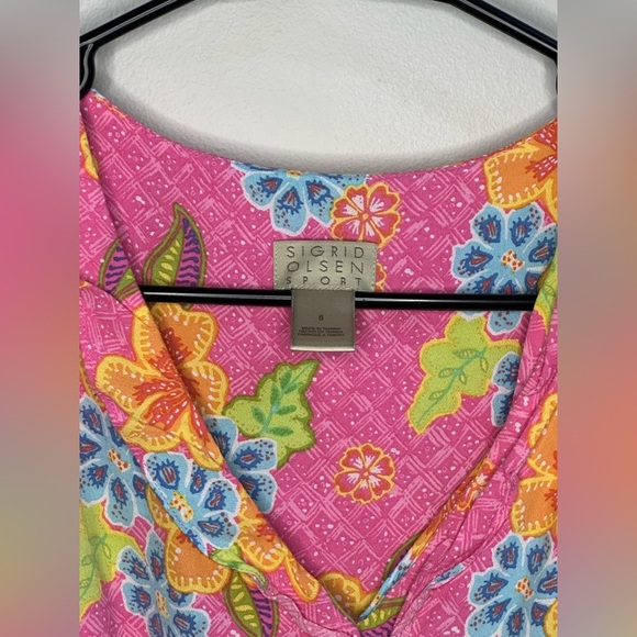 Vintage Y2K Sigrid Olsen Sport Pink Floral Sleeveless Midi Dress Women 8 Easter - Picture 5 of 10